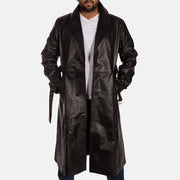 
Hooligan Noir Trench-coat en Cuir pour Homme - Vue de profil mettant en valeur la coupe de manche ergonomique
