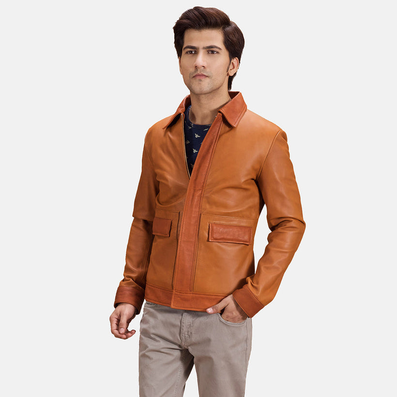 Hubert Camel Marron Veste en Cuir pour Homme