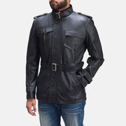 Hunter Noir Veste en Cuir pour Homme - Vue de profil avec coupe de manche ergonomique