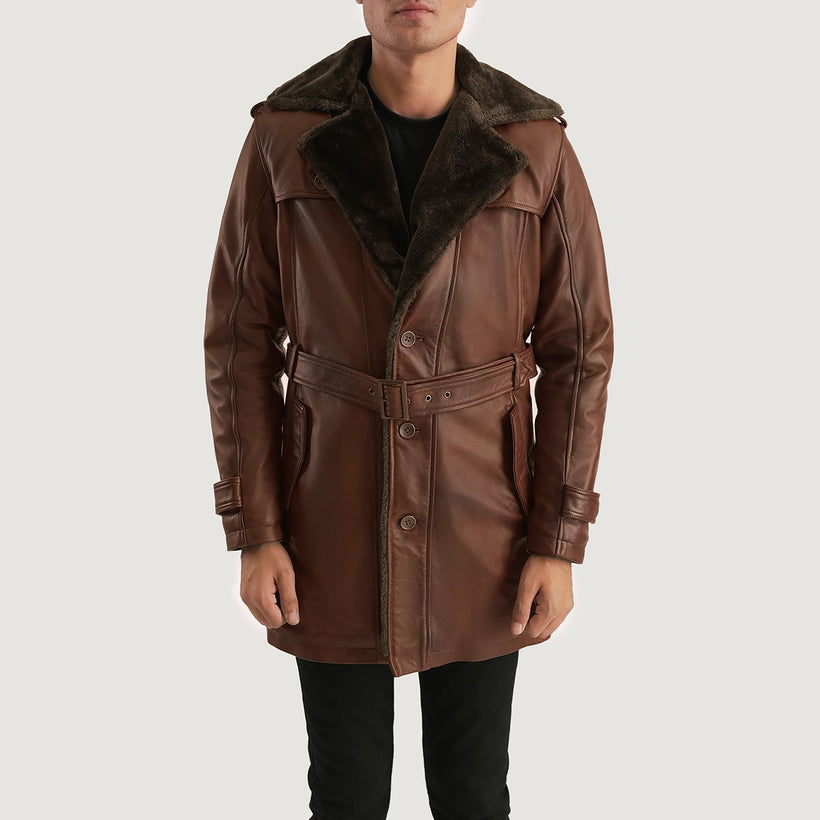 Hunter Marron Vieilli Fur Manteau en Cuir pour Homme