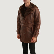 Distressed Brown Sheepskin Burnishing Winter Jacket - Vue de dos avec coupe ajustée aux épaules &amp; ourlet soigné