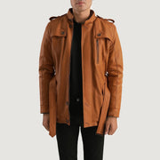 
Hunter Camel Marron Fur Veste en Cuir pour Homme in Tan Brown Sheepskin Leather - Vue de face & silhouette ajustée | Acheter en ligne