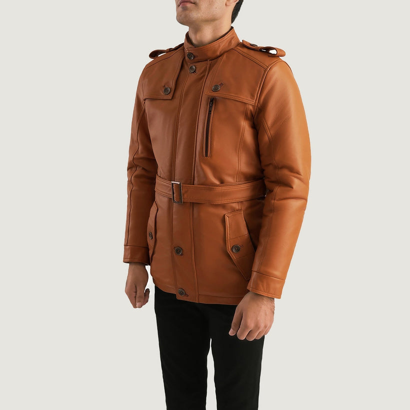 Hunter Camel Marron Fur Veste en Cuir pour Homme