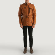 
Hunter Camel Marron Fur Veste en Cuir pour Homme - Vue de profil mettant en valeur la coupe de manche ergonomique