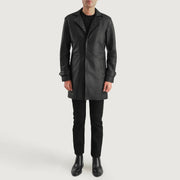 Infinity Black Leather Coat - Vue de profil avec coupe de manche ergonomique