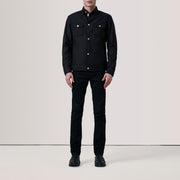 Black Waxed Cotton Canvas Leather Jacket - Vue de dos avec coupe ajustée aux épaules &amp; ourlet soigné