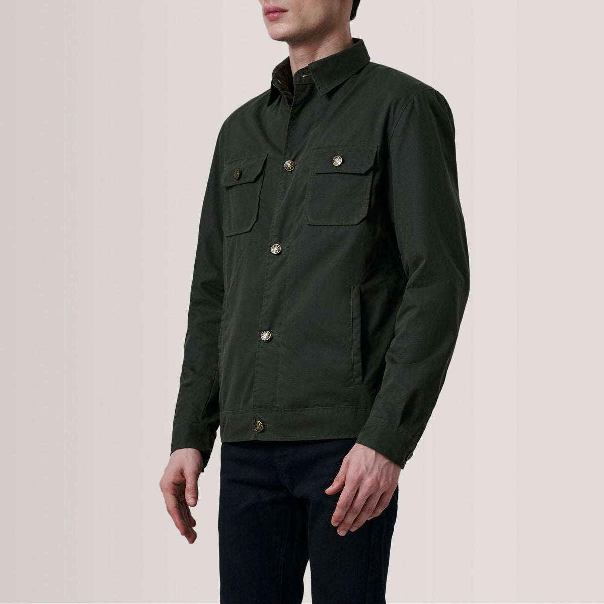 Irwin Olive Waxed Canvas Field Veste en Cuir pour Homme For Men - Vue de profil avec coupe de manche ergonomique