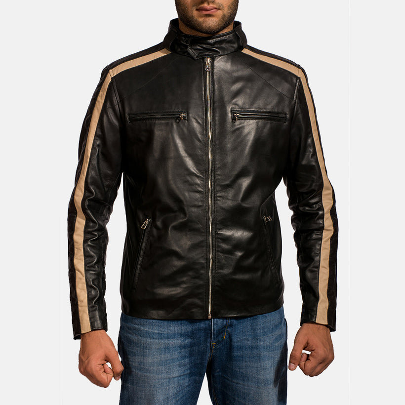 Jack Noir Veste Motard en Cuir pour Homme