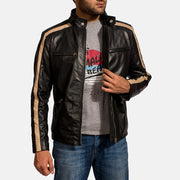 Men's Jack Noir Veste Motard en Cuir pour Homme - Vue de profil avec coupe de manche ergonomique