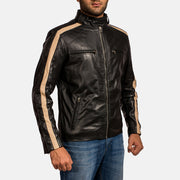 Vue détaillée of Band with snap button &amp; Zipper Hardware on Men's Jack Noir Veste Motard en Cuir pour Homme