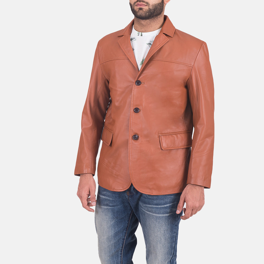 Brown Sheepskin leather Blazer - Vue de dos avec coupe ajustée aux épaules &amp; ourlet soigné