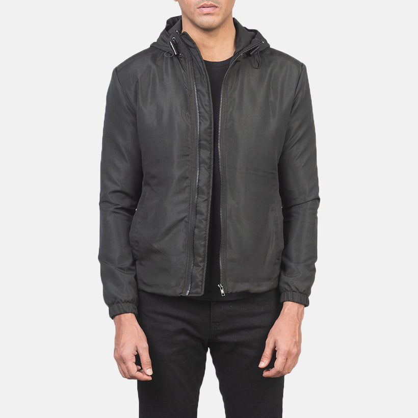 Jimmy Noir Hooded Windbreaker Veste en Cuir pour Homme