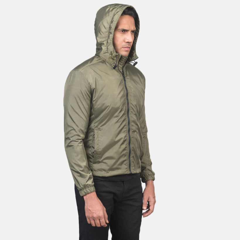 Jimmy Vert Hooded Windbreaker Veste en Cuir pour Homme