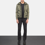 Men's Jimmy Vert Hooded Windbreaker Veste en Cuir pour Homme - Vue de profil avec coupe de manche ergonomique