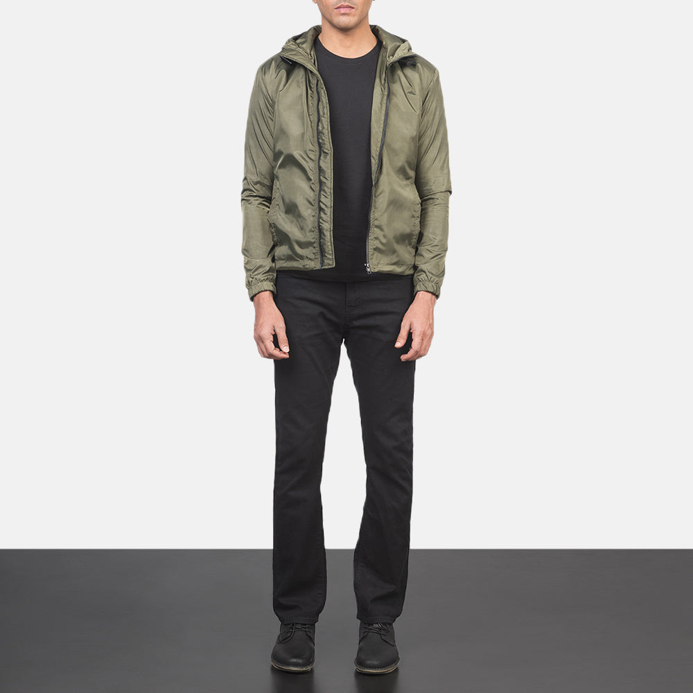 Jimmy Green Hooded Windbreaker Jacket - Vue de profil mettant en valeur la coupe de manche ergonomique