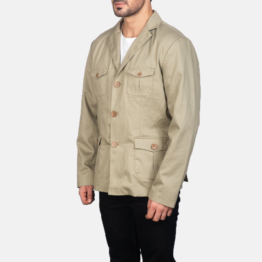 Beige Poly-Cotton Leather Blazer - Vue de dos avec coupe ajustée aux épaules &amp; ourlet soigné
