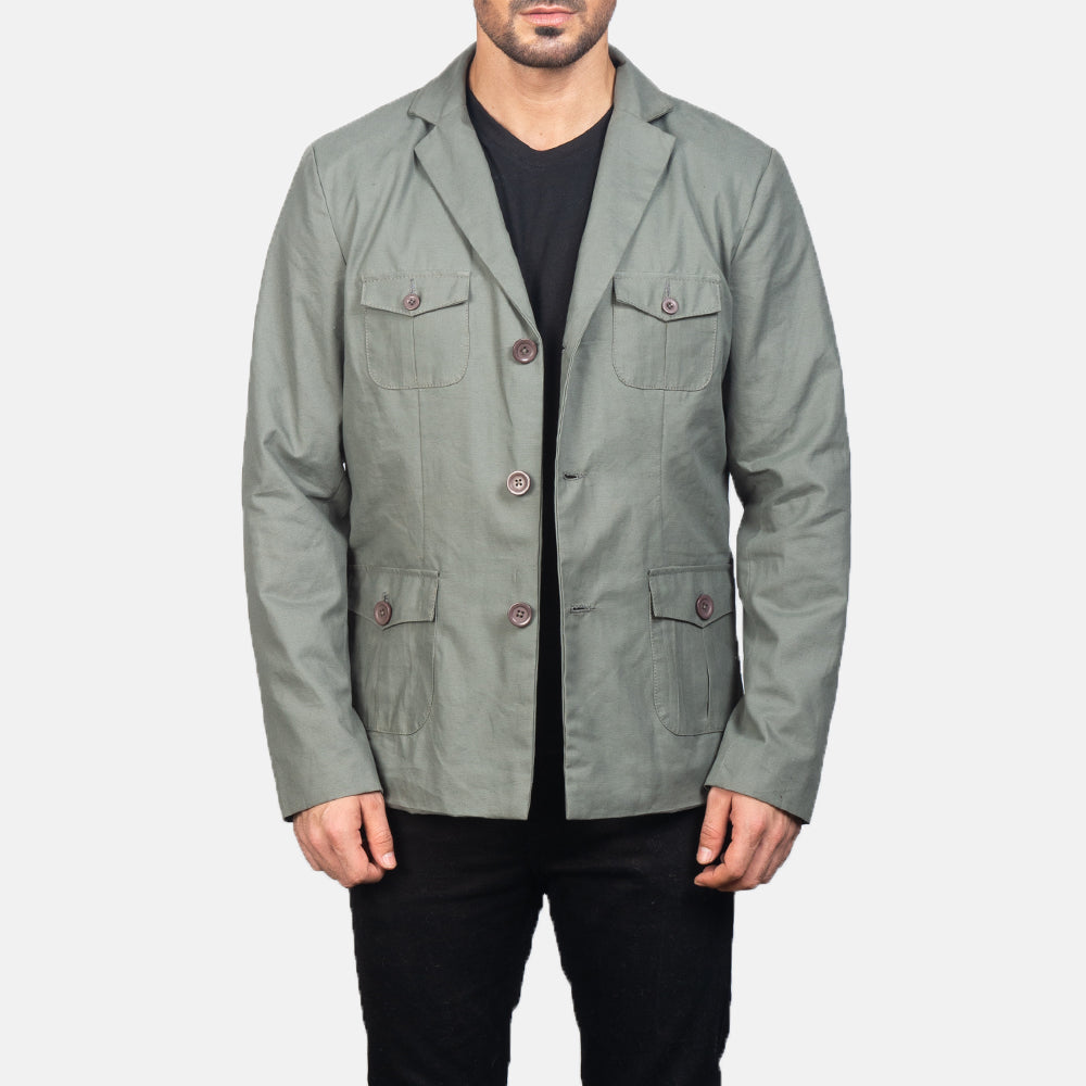 
Kajetan Gris Safari Veste en Cuir pour Homme in Grey Poly-Cotton - Vue de face & silhouette ajustée | Acheter en ligne