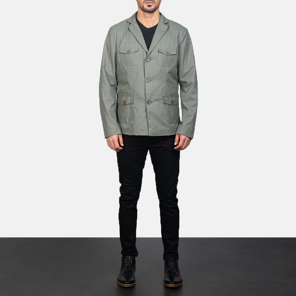 
Kajetan Gris Safari Veste en Cuir pour Homme - Vue de profil mettant en valeur la coupe de manche ergonomique