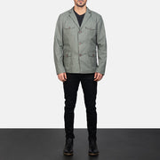 
Kajetan Gris Safari Veste en Cuir pour Homme - Vue de profil mettant en valeur la coupe de manche ergonomique