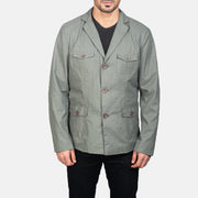
Vue détaillée of Notch & Button Hardware on Kajetan Gris Safari Veste en Cuir pour Homme