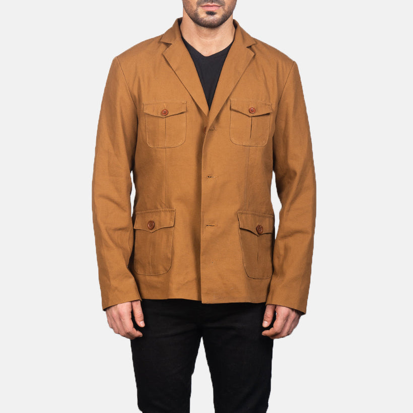 Kajetan Khaki Safari Veste en Cuir pour Homme