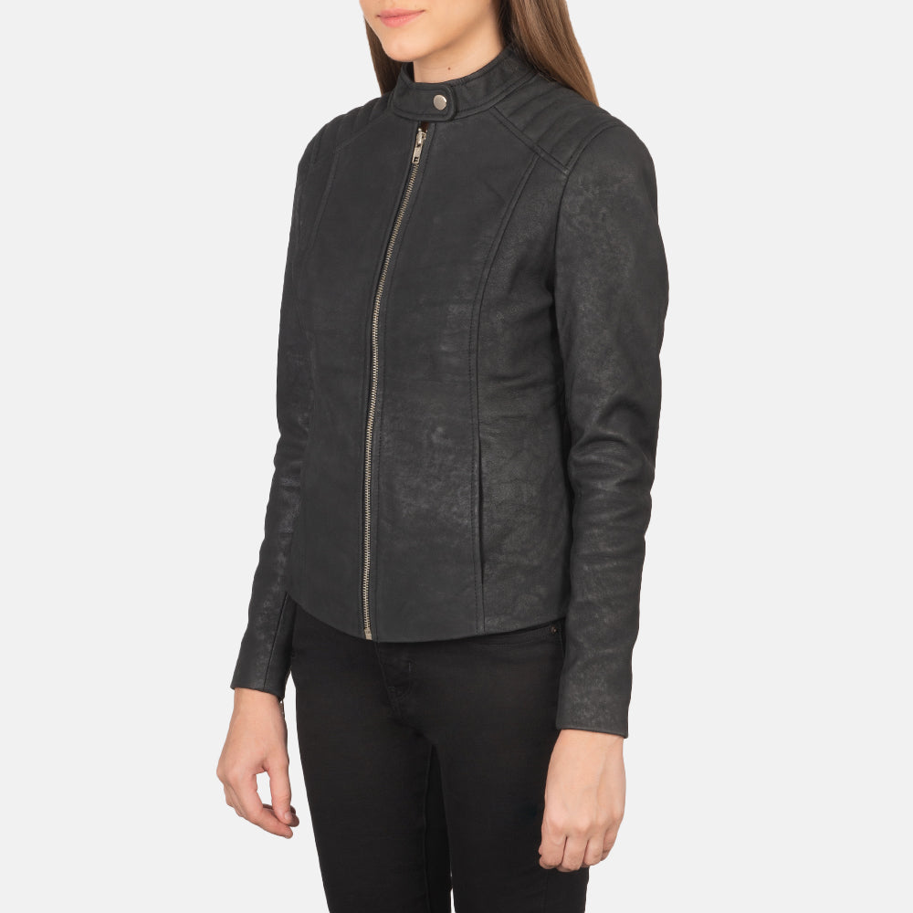 Kelsee Veste Motard en Cuir pour Femme – Vue produit alternative 2