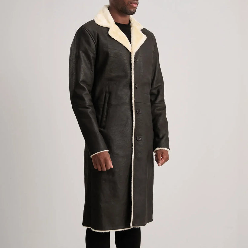 Kolby Marron Shearling Manteau en Cuir pour Homme