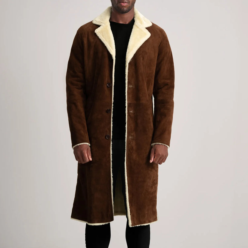 Kolby Marron Suede Shearling Manteau en Cuir pour Homme
