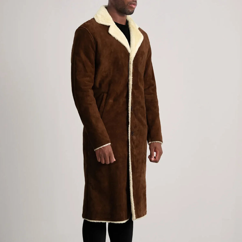 Kolby Marron Suede Shearling Manteau en Cuir pour Homme
