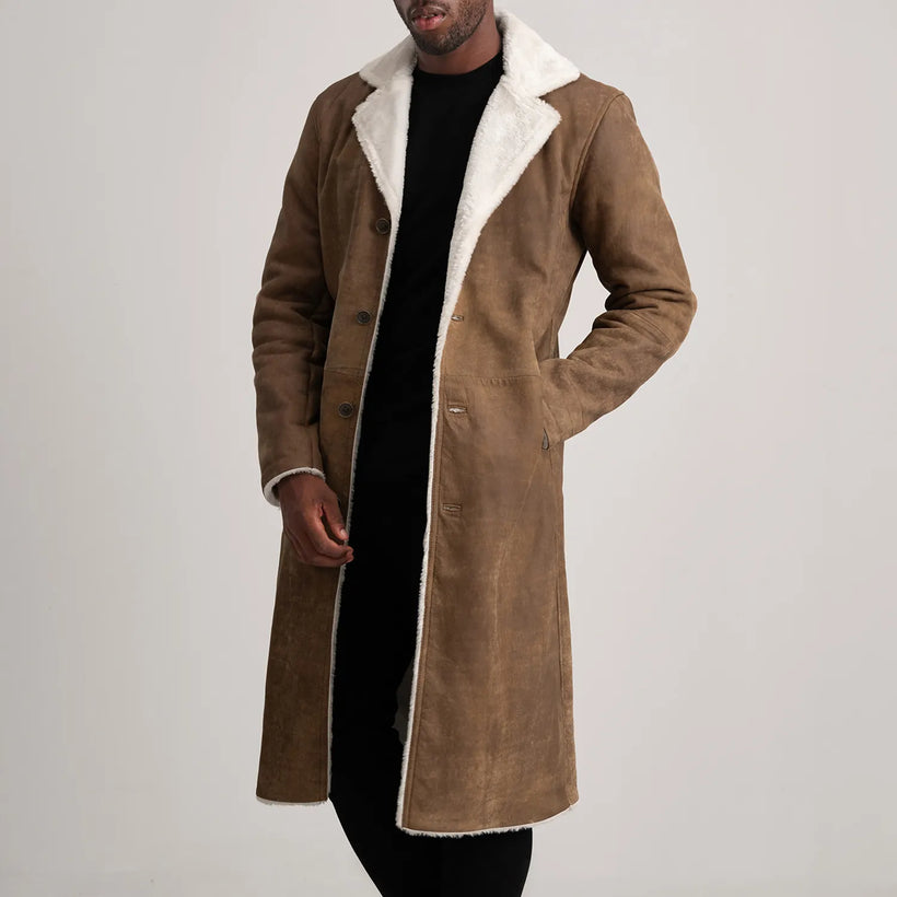 Kolby Marron Vieilli Leather Shearling Manteau en Cuir pour Homme