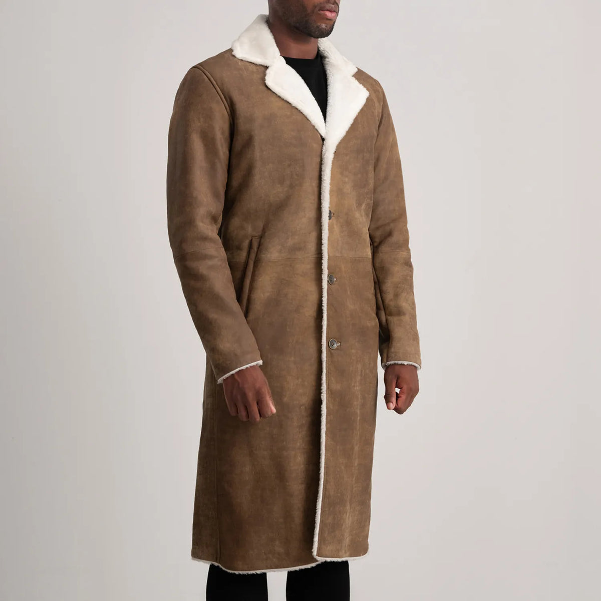 
Distressed Brown Sheepskin Snuffed Aviator Jacket - Vue arrière montrant la carrure ajustée et l'ourlet net