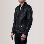 Kole Noir Leather Double Rider Veste en Cuir pour Homme For Men - Vue de profil avec coupe de manche ergonomique