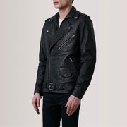 
Kole Noir Vieilli Leather Double Rider Veste en Cuir pour Homme - Vue de profil mettant en valeur la coupe de manche ergonomique