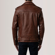 
Vue détaillée of Notch & Zipper & Waist Straps Hardware on Kole Waxed Marron Leather Double Rider Veste en Cuir pour Homme
