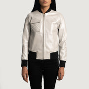 Silver Sheepskin Leather Bomber Jacket - Vue de dos avec coupe ajustée aux épaules &amp; ourlet soigné