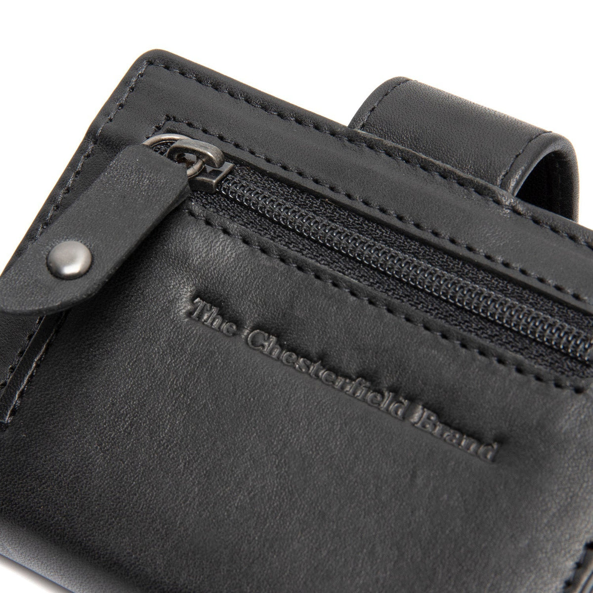 Solid Antique Brass Hardware &amp; Heavy-Duty Dual Zipper Detail on Barrea Full-Grain Leather Card Holder pour Femme