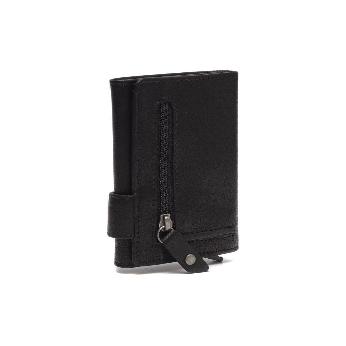 
Solid Antique Brass Hardware & Heavy-Duty Dual Zipper Detail on Portland Cuir Pleine Fleur Porte-cartes