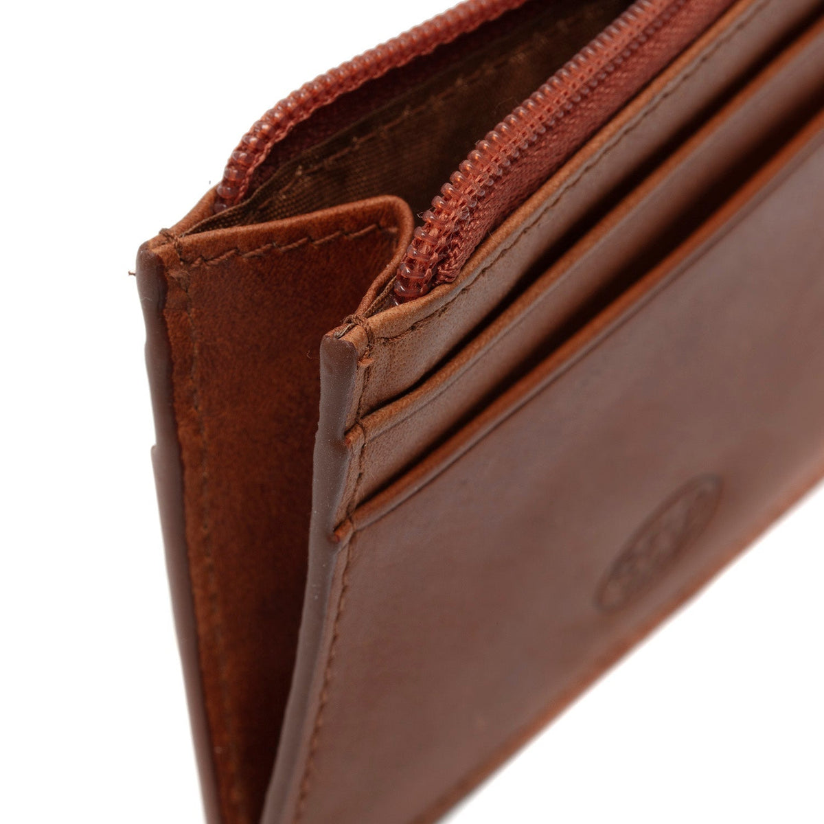 Cognac Leather Card Wallet pour Femme, detail view 3