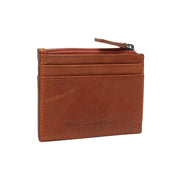 Cognac Leather Card Wallet pour Femme, front view