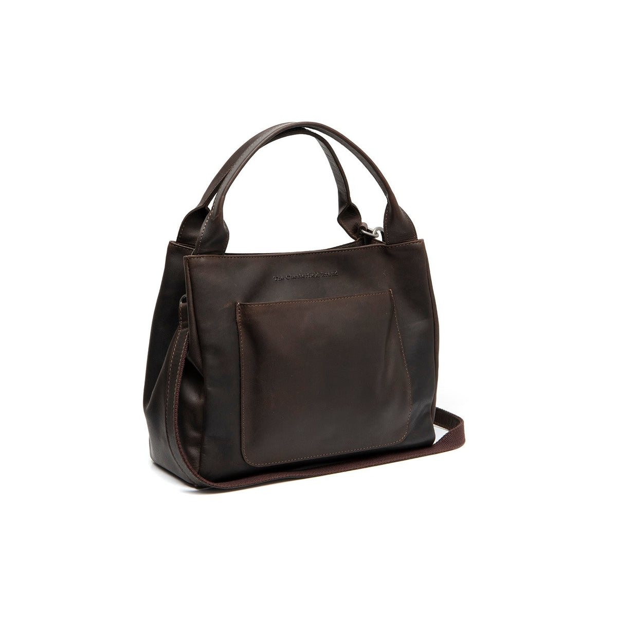 Styled Fit Perspective of Tenara Full-Grain Leather Handbag pour Femme on Model - Natural Daylight Drape