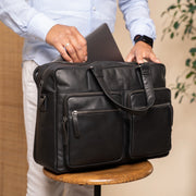 Misha Full-Grain Leather Laptop Bag pour Femme - Structured Side Profile Showing Gusset Depth &amp; Expansion Capacity