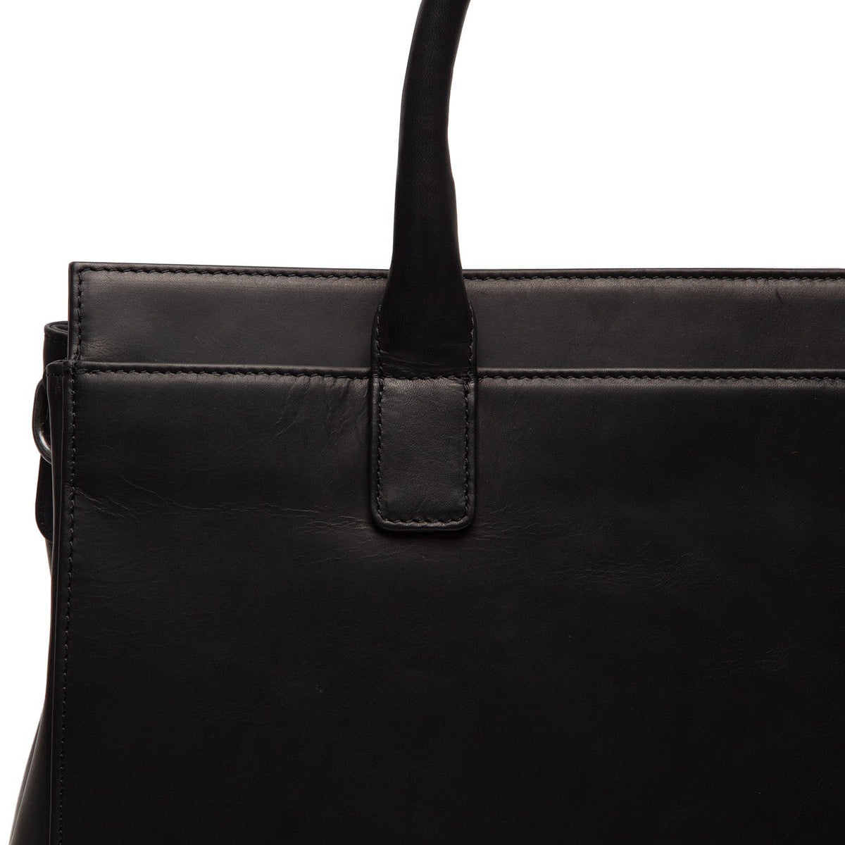 Solid Antique Brass Hardware &amp; Heavy-Duty Dual Zipper Detail on Rivera Full-Grain Leather Laptop Bag pour Femme