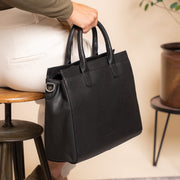 Classic 100% Full-Grain leather Briefcase - Rear Perspective Showing Reinforced Leather Straps &amp; Stitching