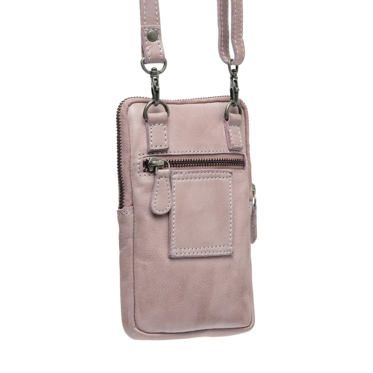 Tailored Rib Cuffs &amp; Hem Craftsmanship Construction Detail on Salta Full-Grain Leather Phone Bag pour Femme