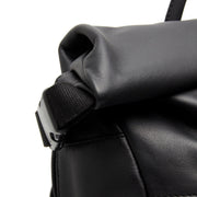 Mazara Full-Grain Leather Roll-top Backpack pour Femme - Structured Side Profile Showing Gusset Depth &amp; Expansion Capacity