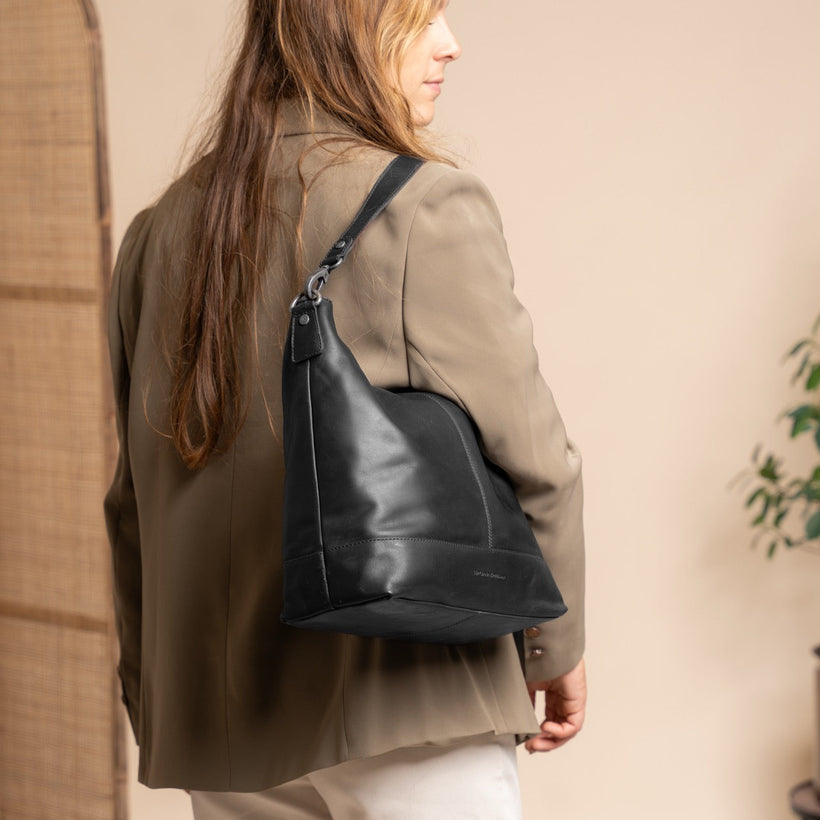 Classic 100% Full-Grain leather Bag - Rear Perspective Showing Reinforced Leather Straps & Stitching