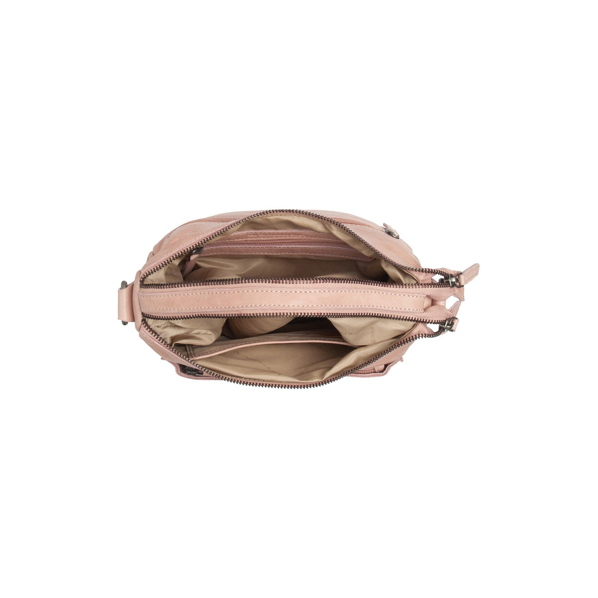 
Solid Antique Brass Hardware & Heavy-Duty Dual Zipper Detail on Caroline Sac bandoulière en cuir pleine fleur