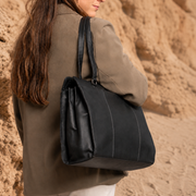 Classic 100% Full-Grain leather Bag - Rear Perspective Showing Reinforced Leather Straps &amp; Stitching