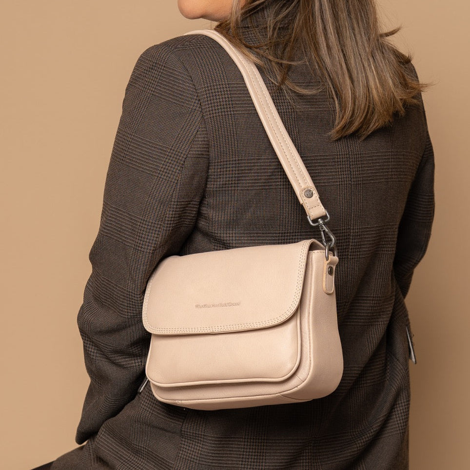 Classic 100% Full-Grain leather Bag - Rear Perspective Showing Reinforced Leather Straps &amp; Stitching
