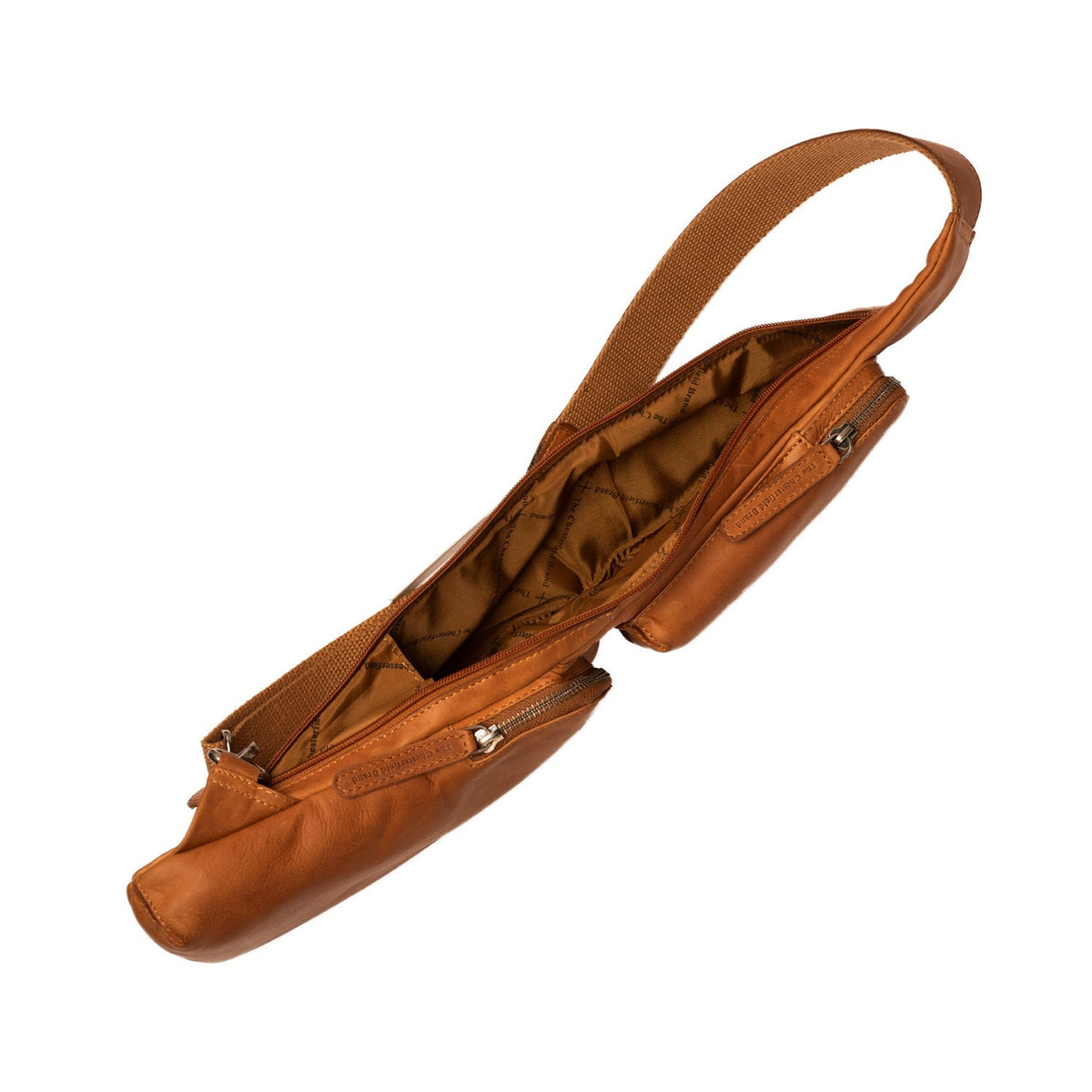 Cognac Leather Sling Bag Logan pour Femme, detail view 5